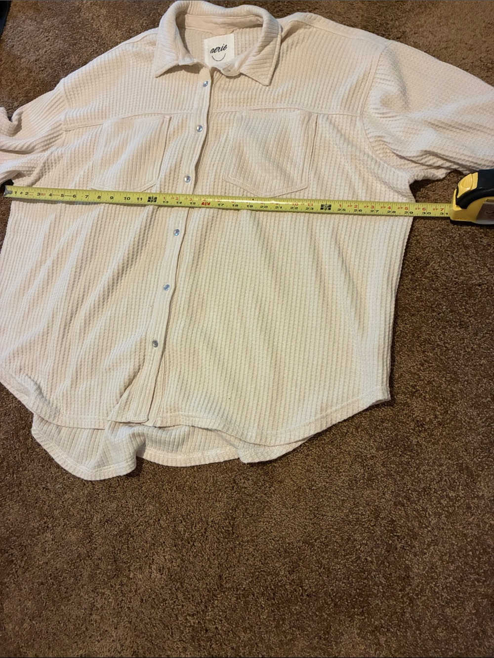 AERIE. Size XL. Cream Waffle-Knit Button-Down Shirt Pleated on back. SOFT. EUC - Picture 6 of 9